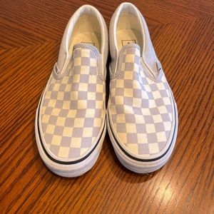 Lilac purple and white checkered Vans